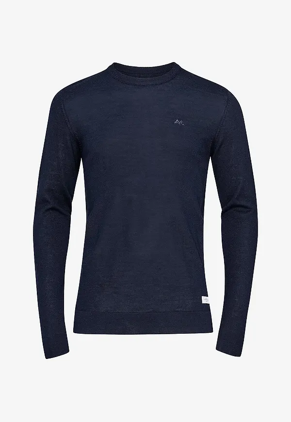 Lindbergh - Tröja Merino Knit O-Neck - Blå