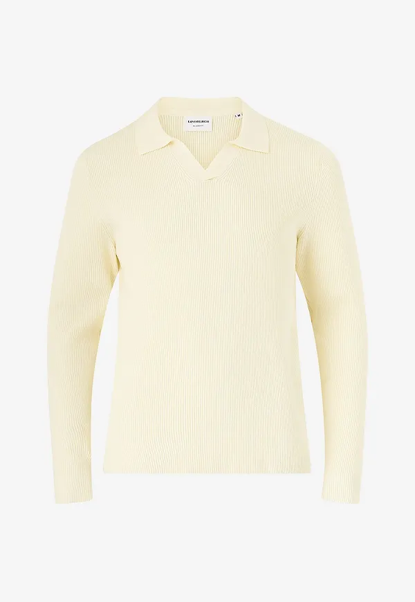 Lindbergh - Tröja Rib Knitted L/S V-neck Polo - Vit