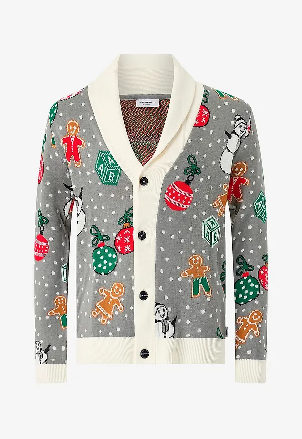 Lindbergh - Cardigan Xmas Shawl Collar - Grå