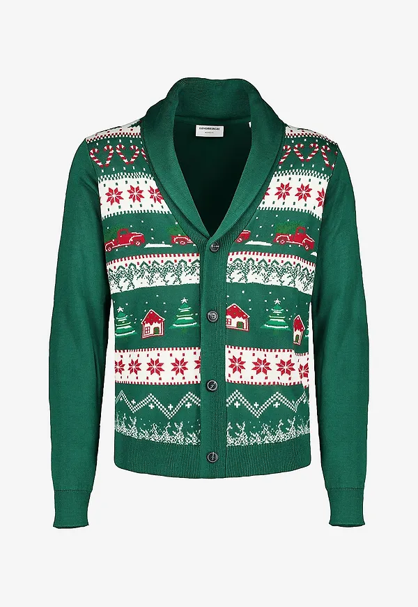 Lindbergh - Cardigan Xmas Shawl Collar - Grön