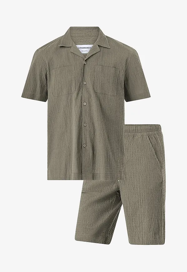 Lindbergh - Set Seersucker S/S - Grön
