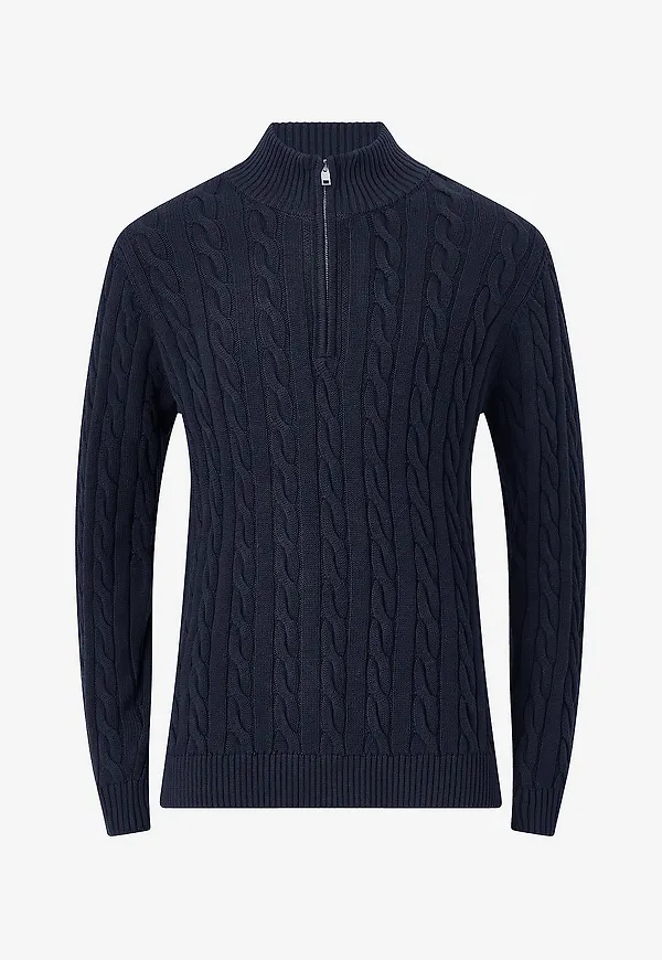Lindbergh - Tröja Cabel zip-neck knit - Blå