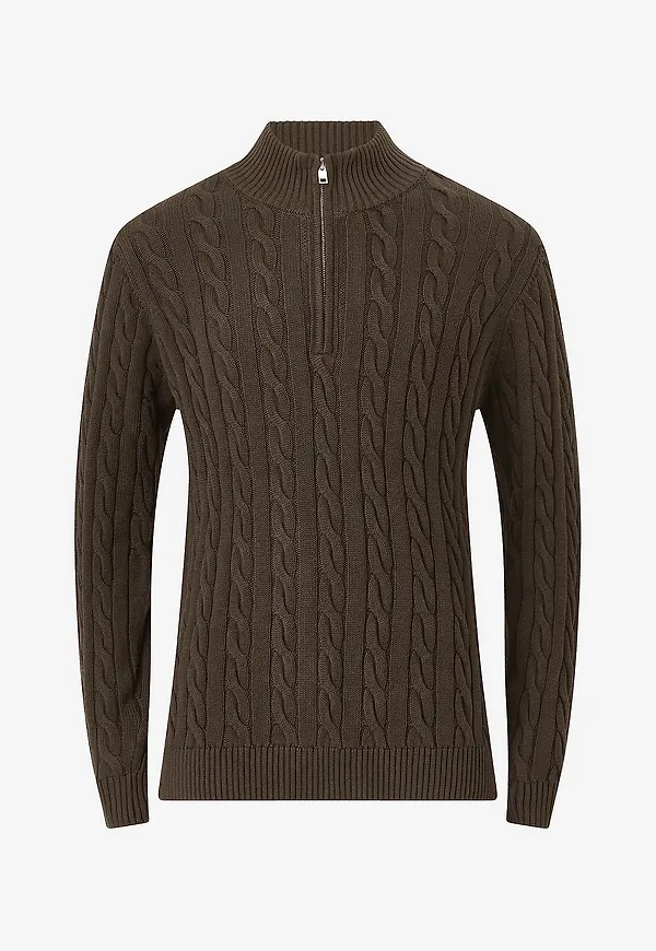 Lindbergh - Tröja Cabel zip-neck knit - Brun