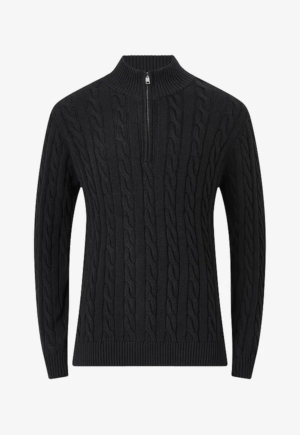 Lindbergh - Tröja Cabel zip-neck knit - Svart