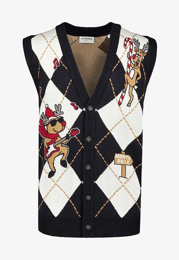 Lindbergh - Väst Christmas argyle vest - Blå