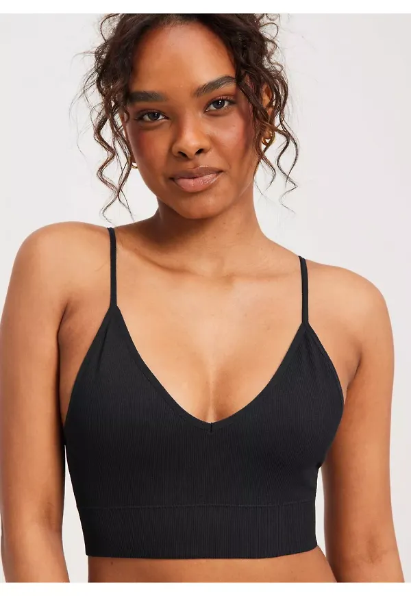 Lindex Bra Seamless Rib top Mjuk BH utan bygel Black