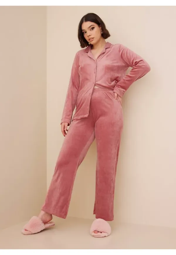Lindex PJ Set Velour Loungewear Pink
