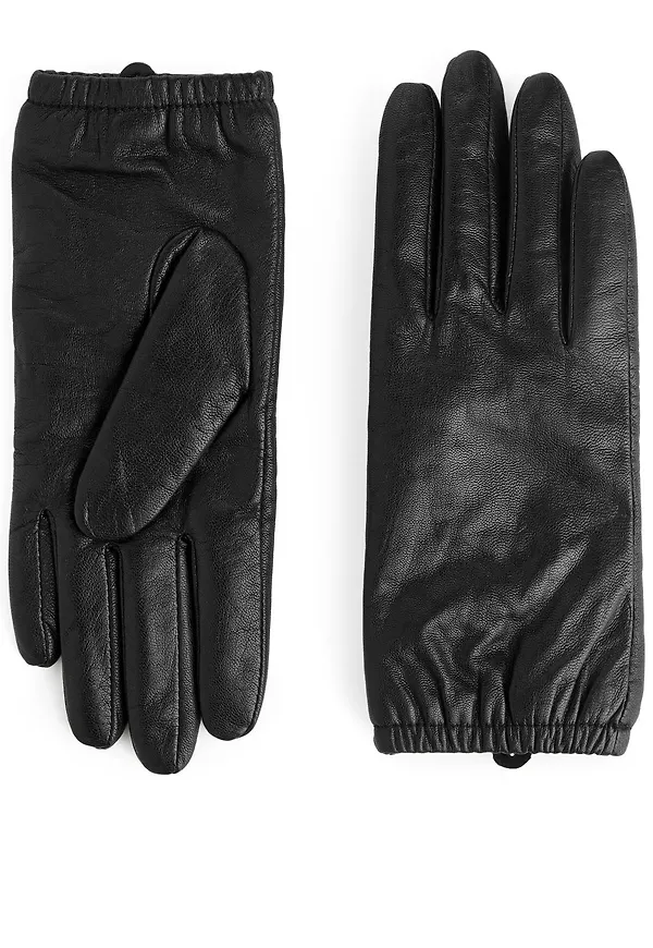 Lined Leather Gloves - Black