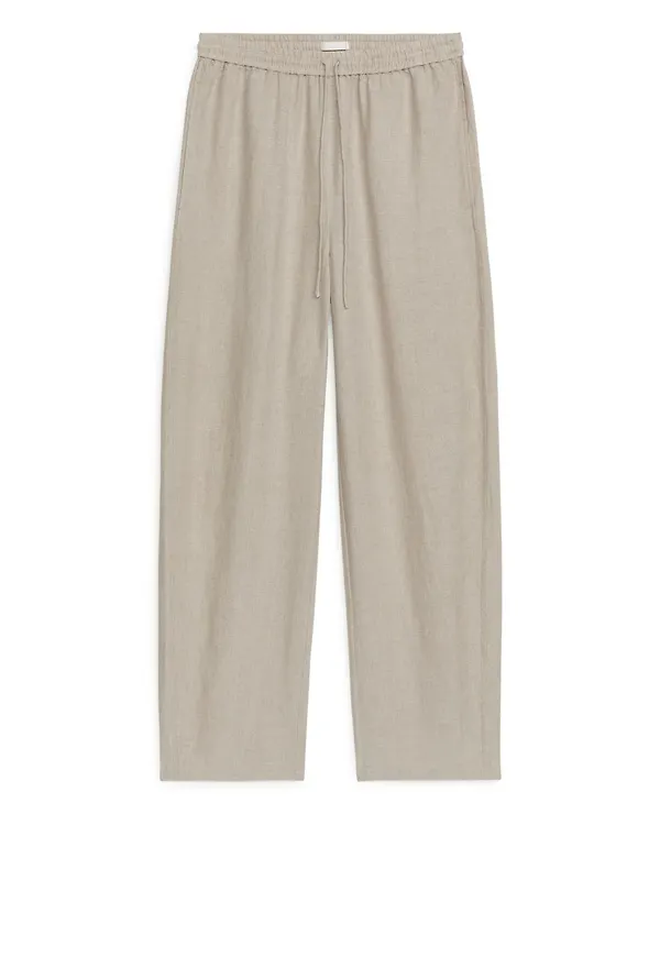 Linen Barrel Leg Trousers - Beige