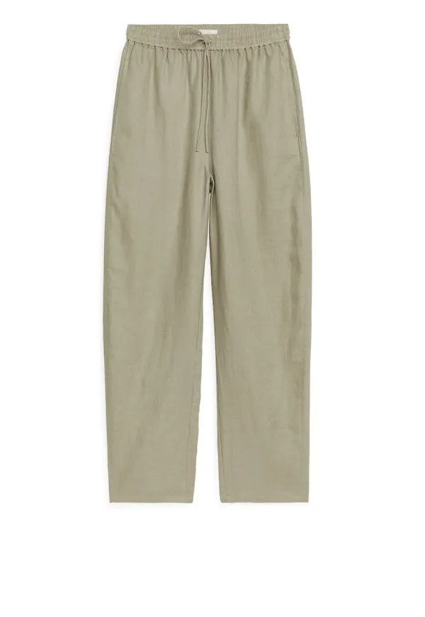 Linen Barrel Leg Trousers - Green
