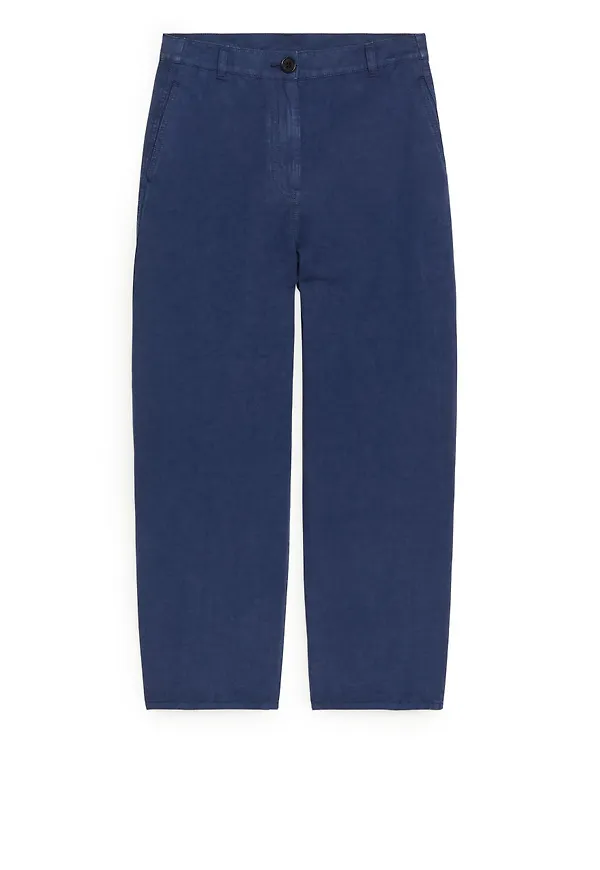 Linen Blend Barrel Leg Chino - Blue