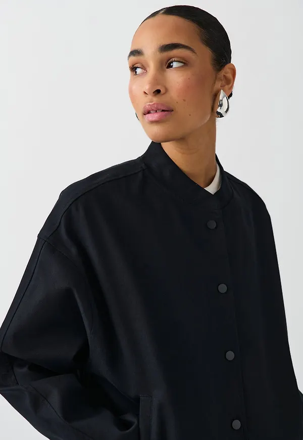 Linen blend bomber jacket