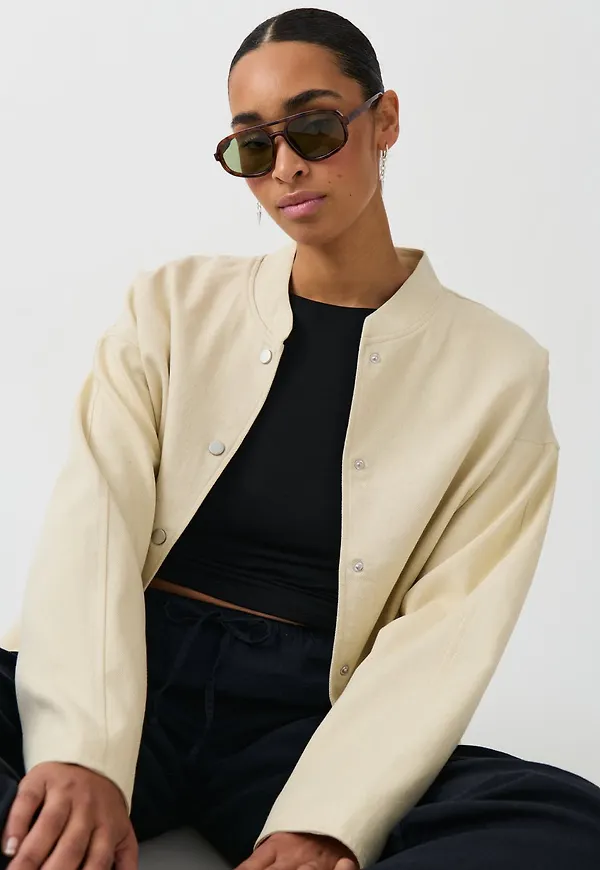 Linen blend bomber jacket