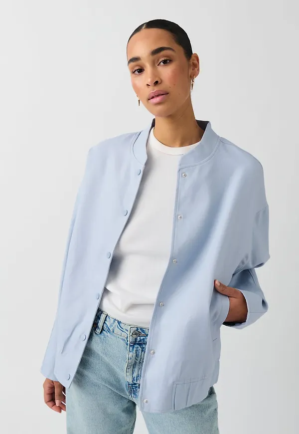 Linen blend bomber jacket