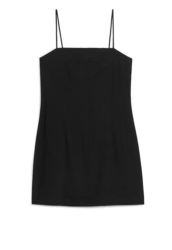 Linen-Blend Mini Dress - Black