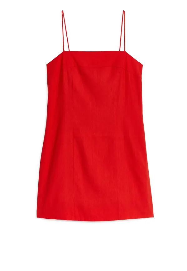 Linen-Blend Mini Dress - Red