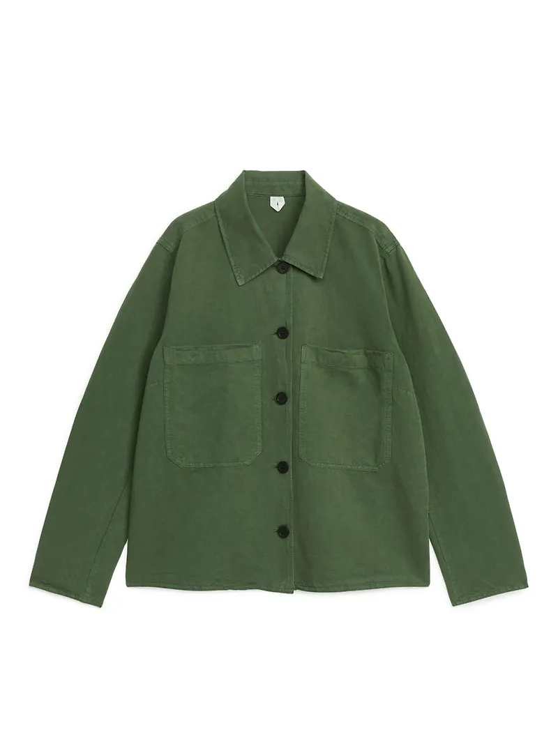 Linen Blend Overshirt - Green