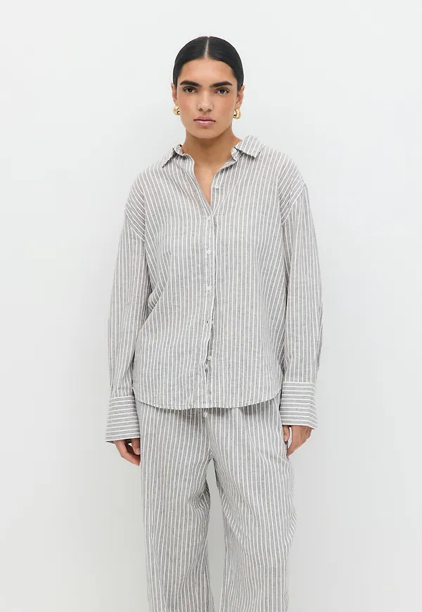 Gina Tricot - Linen blend shirt - linneskjortor - Grå - XS - Dam