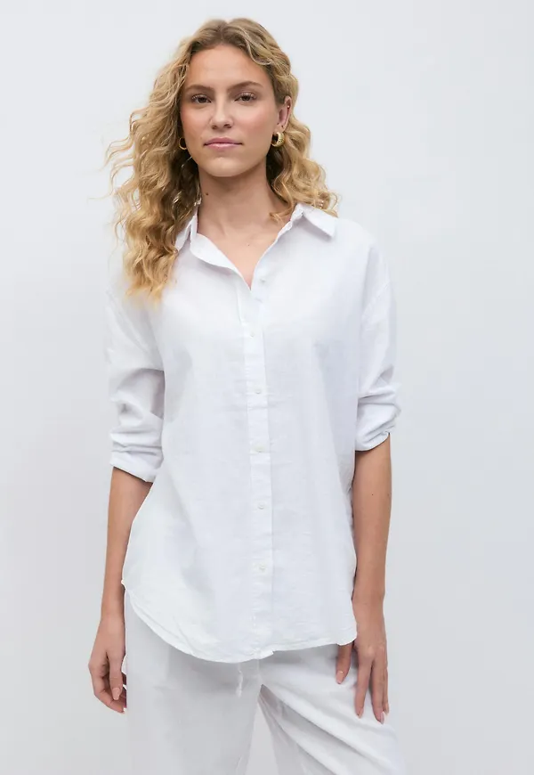 Gina Tricot - Linen blend shirt - linneskjortor - Vit - XS - Dam