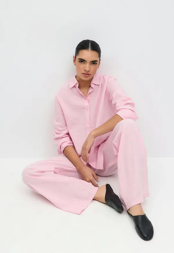 Gina Tricot - Linen blend shirt - linneskjortor - Rosa - XS - Dam