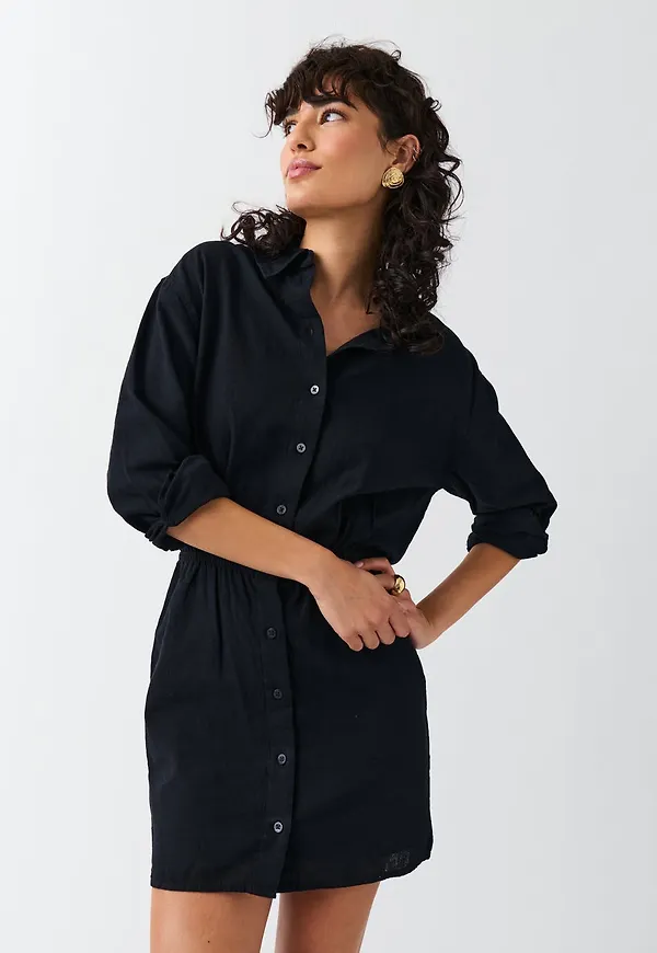 Linen blend shirt dress