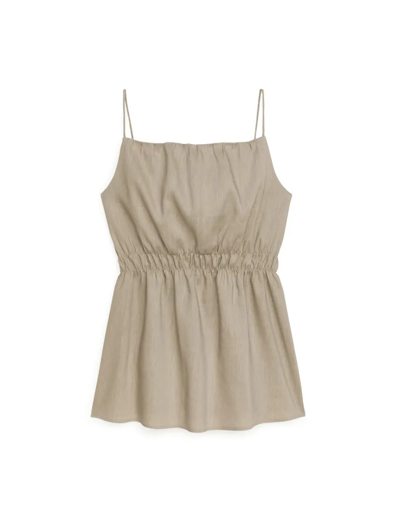 Linen Blend Strap Top - Beige