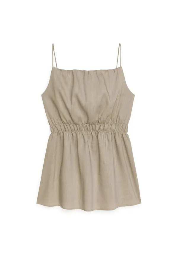 Linen Blend Strap Top - Beige