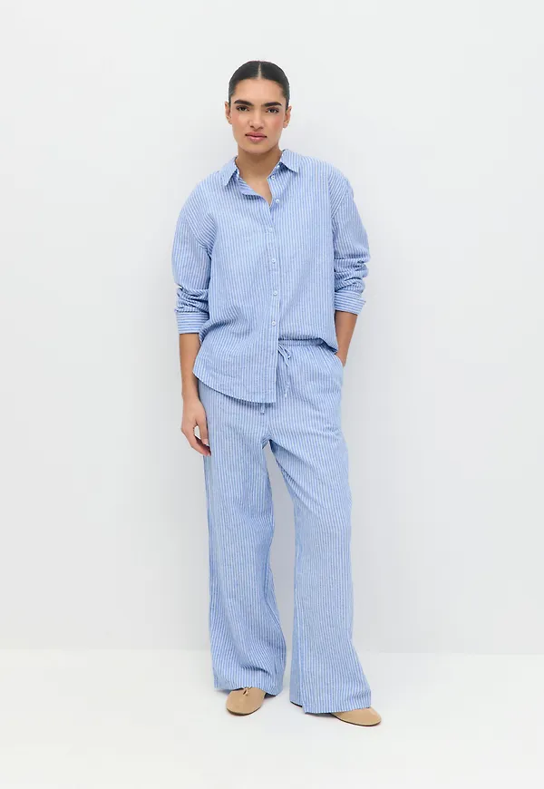 Gina Tricot - linen blend trousers - Linnebyxor - Blå - XS - Dam