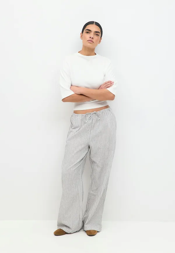 Gina Tricot - linen blend trousers - Linnebyxor - Grå - XS - Dam