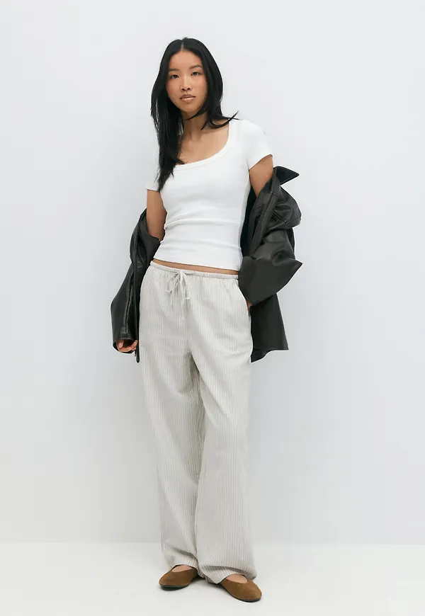 Gina Tricot - linen blend trousers - Linnebyxor - Beige - XS - Dam