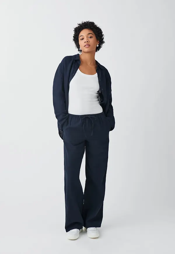 Gina Tricot - linen blend trousers - Linnebyxor - Blå - L - Dam