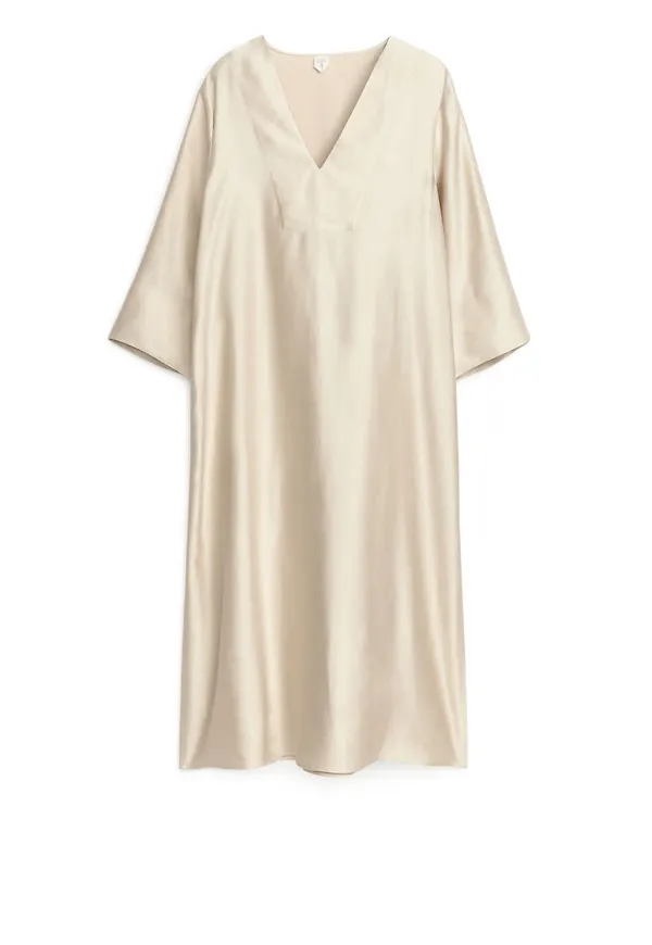 Linen Blend Tunic Dress - Beige