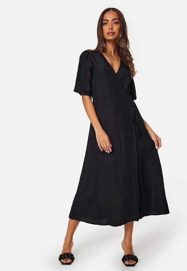 Linen Blend Wrap Dress