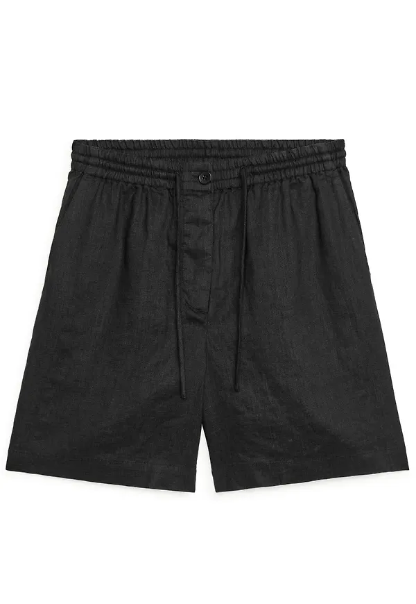 Linen Drawstring Shorts - Black