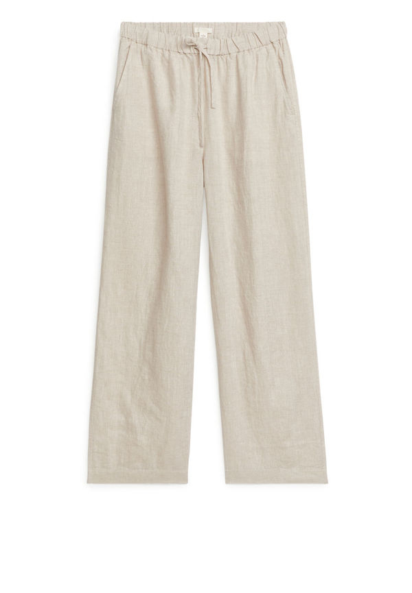 Linen Drawstring Trousers - Beige