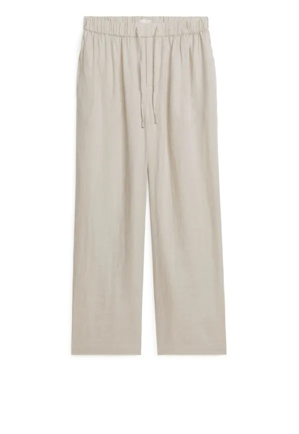Linen Drawstring Trousers - Beige