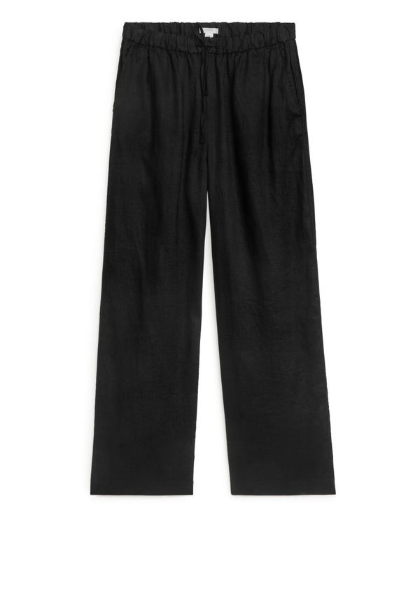 Linen Drawstring Trousers - Black