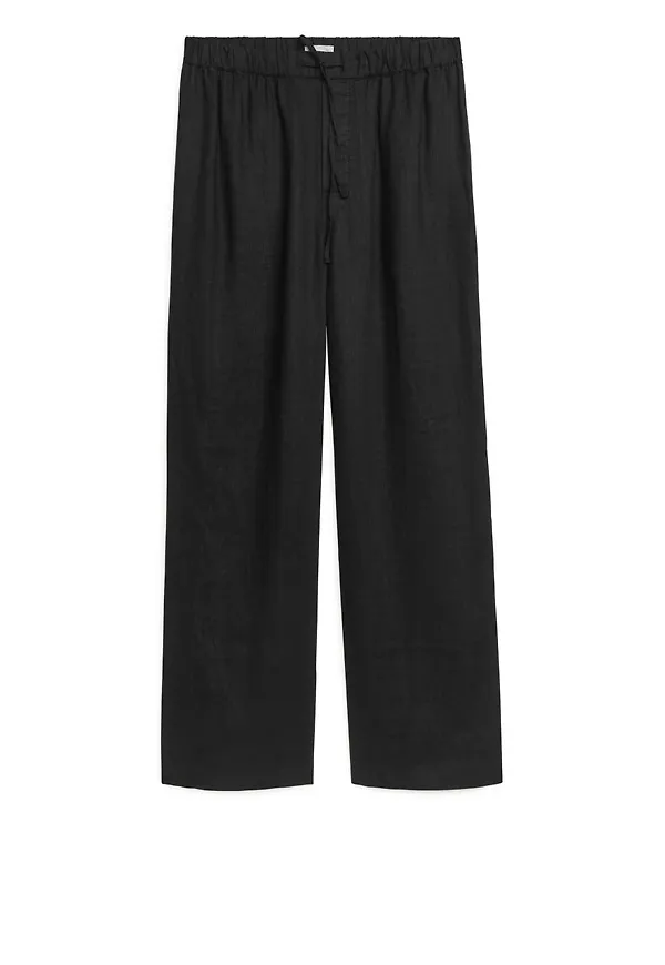 Linen Drawstring Trousers - Black