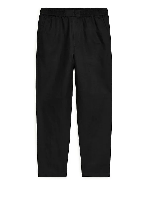 Linen Drawstring Trousers - Black