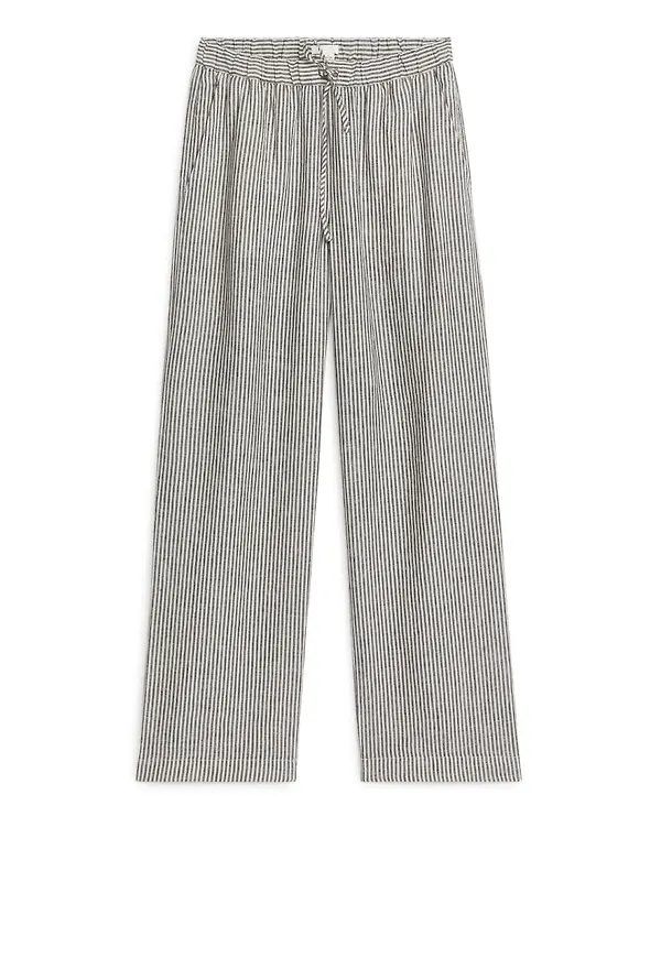 Linen Drawstring Trousers - Black
