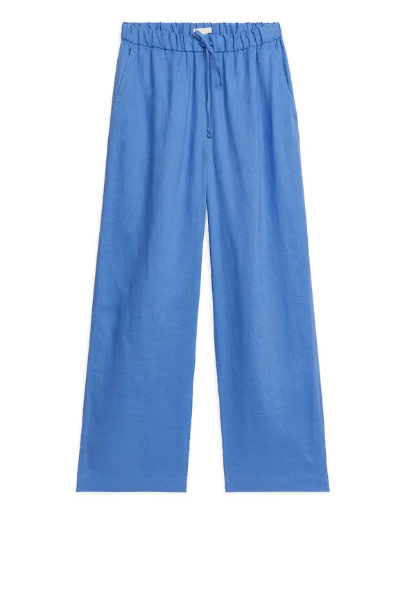 Linen Drawstring Trousers - Blue