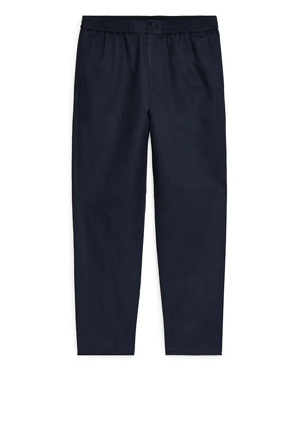 Linen Drawstring Trousers - Blue