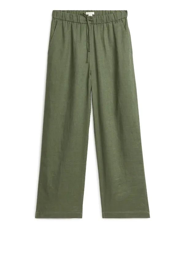 Linen Drawstring Trousers - Green