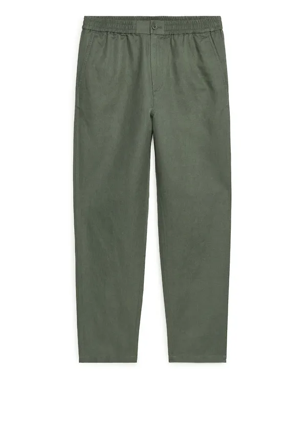 Linen Drawstring Trousers - Green