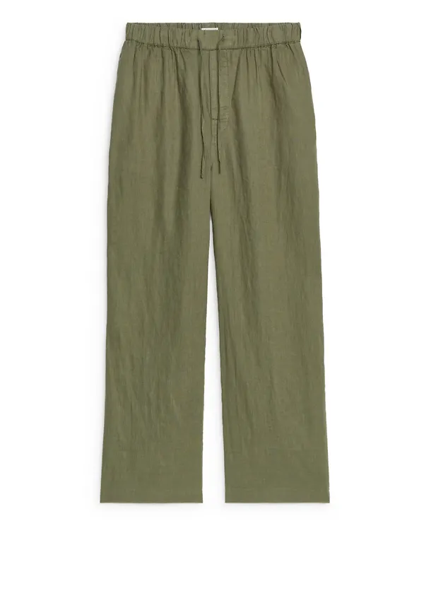 Linen Drawstring Trousers - Green