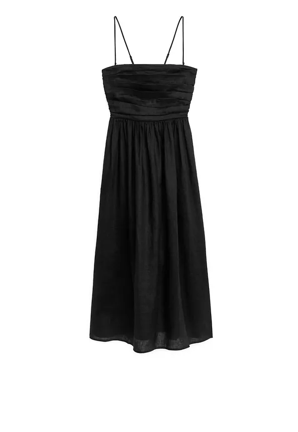 Linen Strap Dress - Black