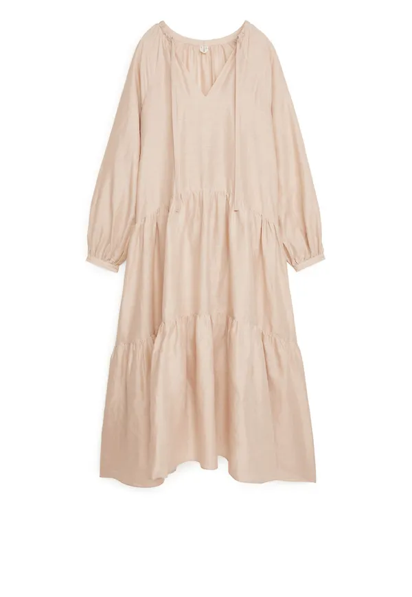 Linen Tier Dress - Beige