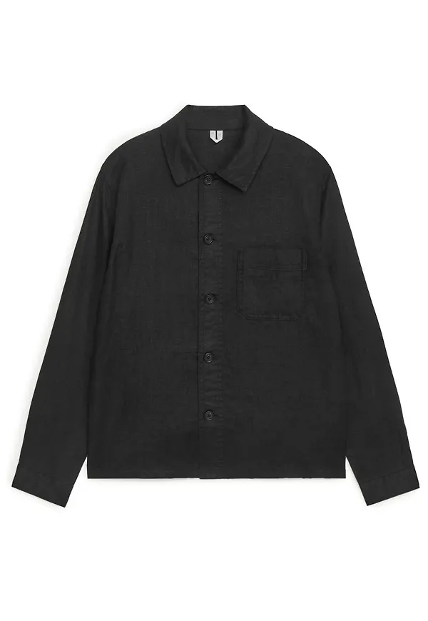 Linen Workwear Overshirt - Black