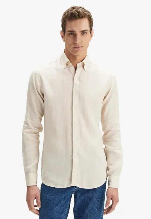 Linneskjorta Med Button-down Krage