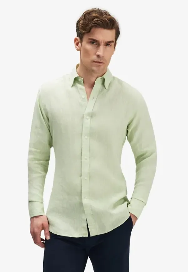 Linneskjorta Med Button-down Krage